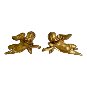 Late 19th Century Pair of Rococo Style Giltwood Putti Cherubs
