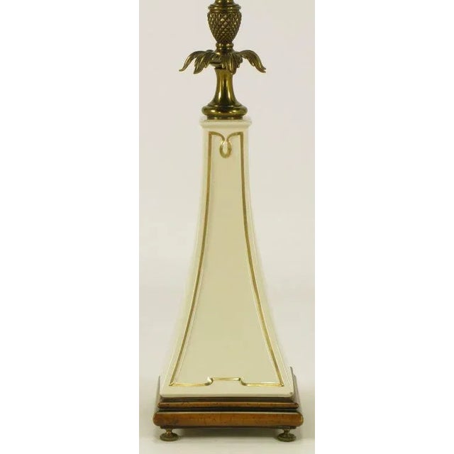 1950s Stiffel Porcelain Obelisk & Decorative Brass Table Lamps - a Pair For Sale - Image 5 of 10