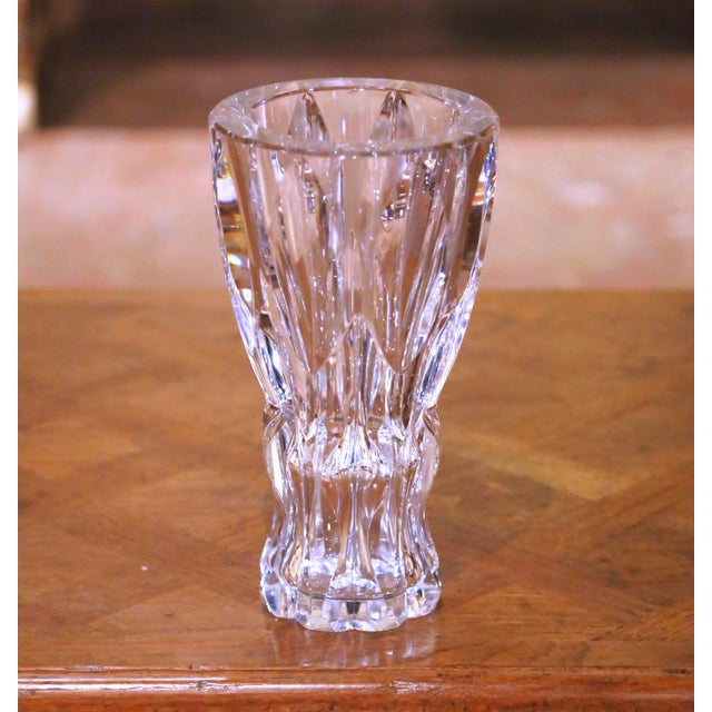 Add a refined accent to a tabletop or vignette with this elegant antique crystal bud vase, crafted in Belgium circa 1960...