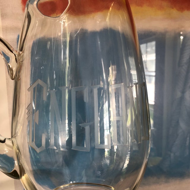 Tiffany and Co. Vintage Large Engraved Glass Pitcher “England” For Sale - Image 4 of 12