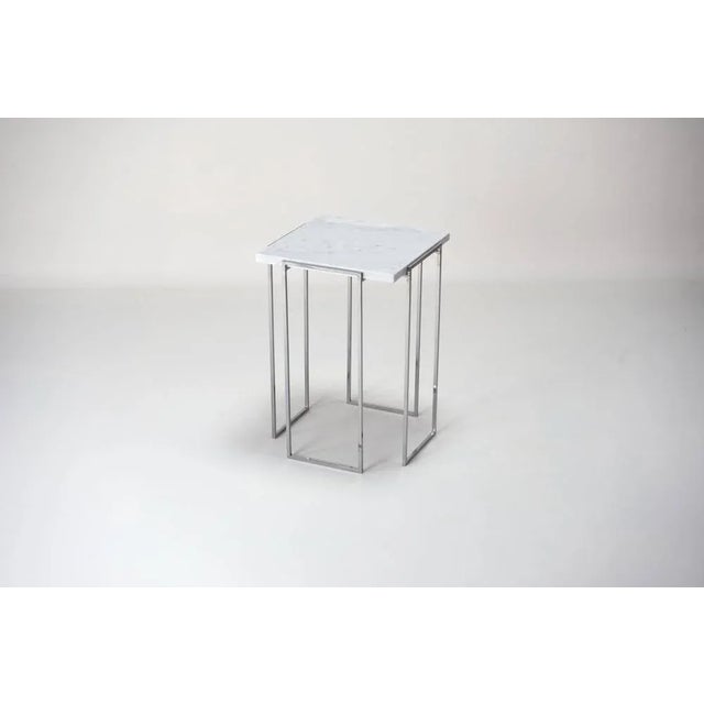 Contemporary Carrara Marble Kaus Cromo Side Table by Nicola Di Froscia for DFdesignlab For Sale - Image 3 of 7