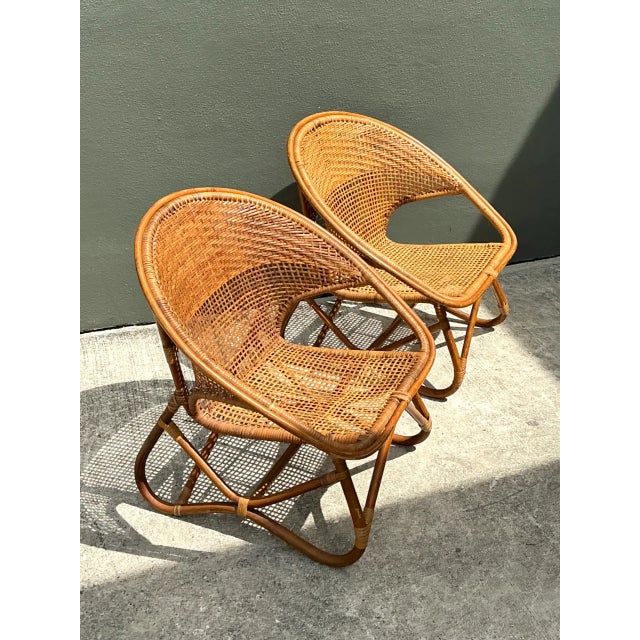 Mid-Century Modern Vintage Woven Rattan Lounge Chairs - Pair For Sale - Image 3 of 12