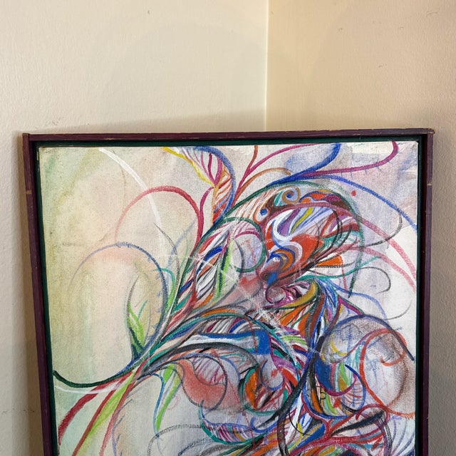 1970s Vintage Colorful Abstract Expressionist Painting Signed Amy ~ Framed For Sale In Atlanta - Image 6 of 9