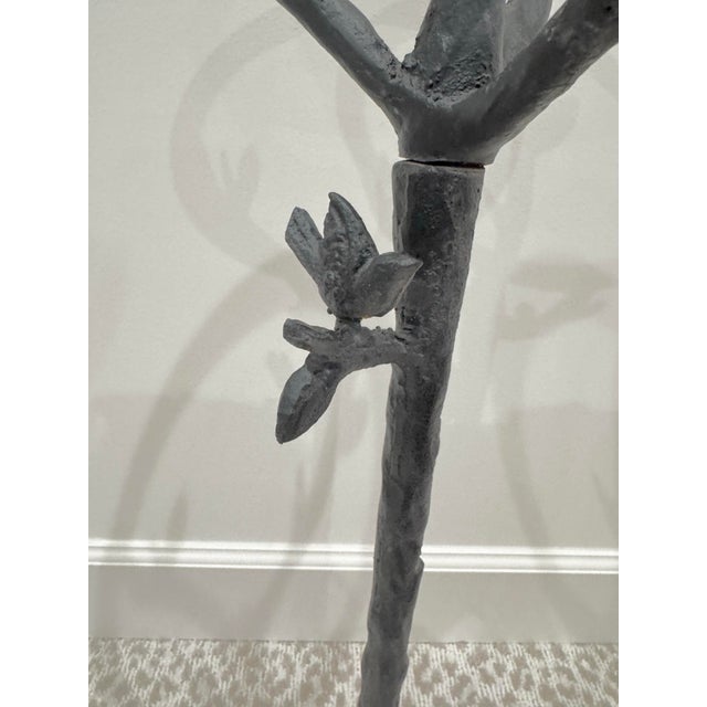 Metal Organic Modern Sculptural Cast Iron Faux Bois Pedestal Side Table With Glass Top, Giacometti Sty For Sale - Image 7 of 8
