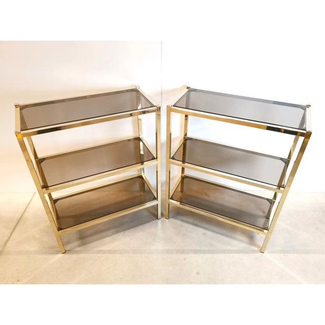 Hollywood Regency Etagere in Smoked Glass and Gold-Tone Meta, 1970s For Sale - Image 9 of 9