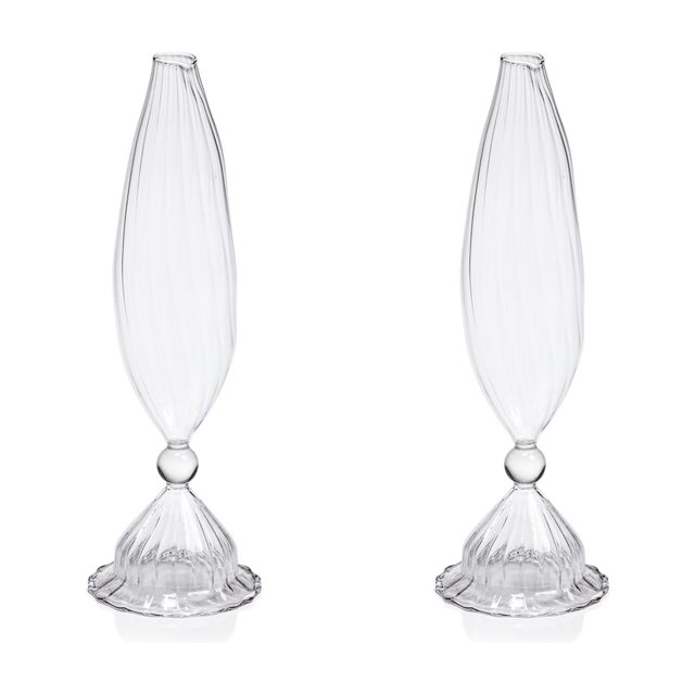 Flo 2-Piece Set Optic Glass Vases, 10" For Sale In Los Angeles - Image 6 of 6