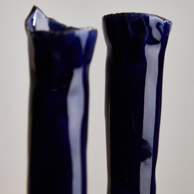 Blue Indigo Blue Ceramic Candleholder Set, Set of 2 For Sale - Image 8 of 15