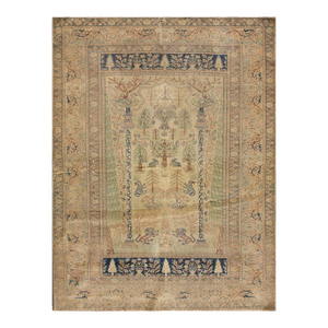 Lovely Ivory Background With Birds Border Details and Animalia Pattern Turkish Panderma Prayer Rug
