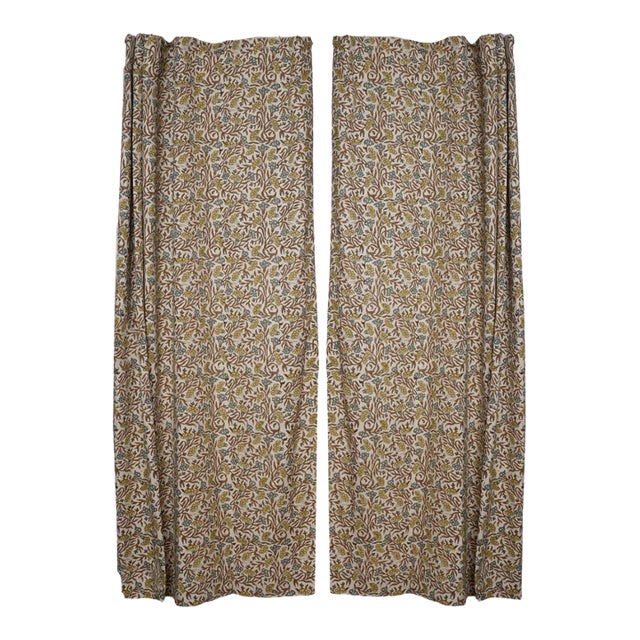 Handcrafted Colored Linen Curtains Rustic Boho Drapes for Living Room & Bedroom Windows Thorny Stems Size- 54"x120" For Sale