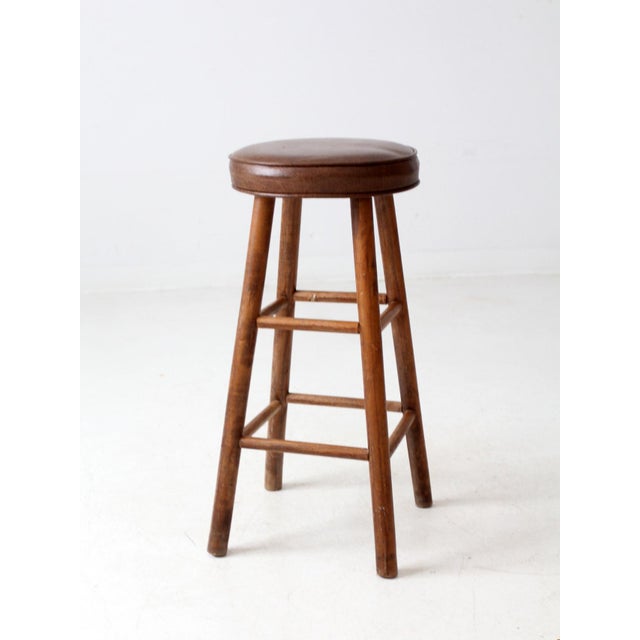 Vintage Wooden Bar Stool For Sale - Image 4 of 10