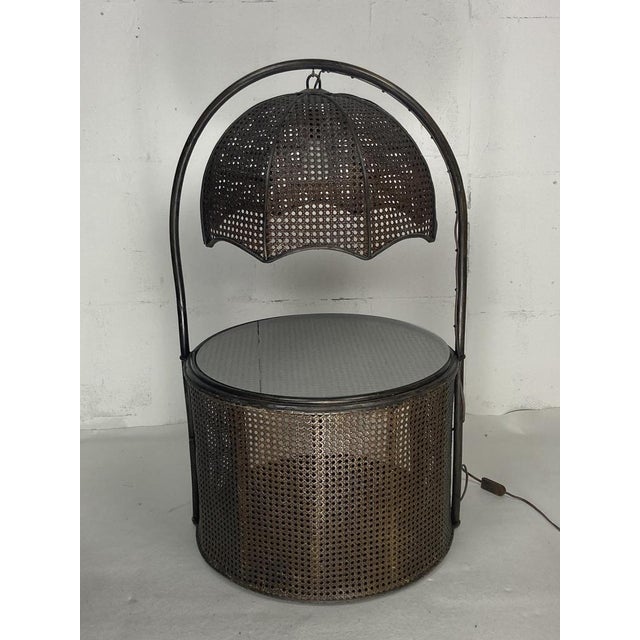 Dutch Faux Bamboo and Rattan Webbing Side Table with Integrated Hanging Lamp For Sale - Image 6 of 18