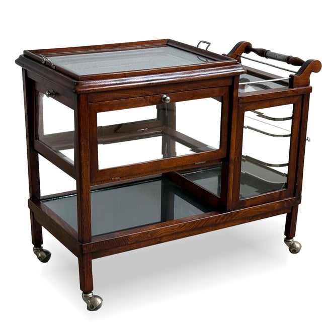 Vintage Serving Trolley with Folding Side Panels and Removable Tray, 1920s For Sale - Image 10 of 10
