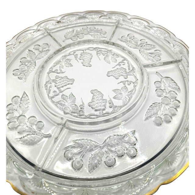 Vintage Crystal Clear Glass 5 Part Divided Serving Tray With Grape and Leaf Motifs For Sale In Birmingham - Image 6 of 9