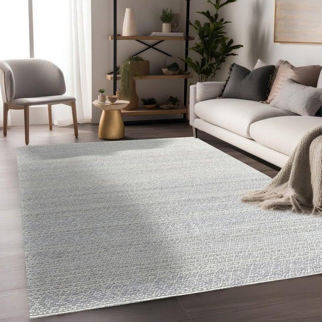6x9 Ivory Hand-Knotted Wool Textured Bands Geometric Modern Carpet Rug For Sale - Image 9 of 11