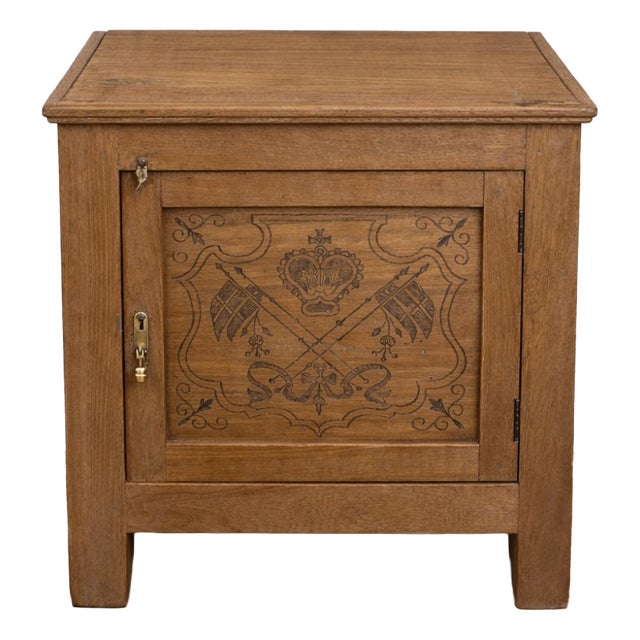 Antique Oak Side Cabinet with Carved Motifs, 1890s For Sale