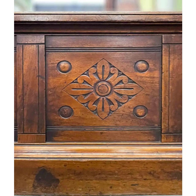 Brown Antique Hall Mirror - Victorian Walnut Grand Size Mirror With Marble Top Bench For Sale - Image 8 of 10