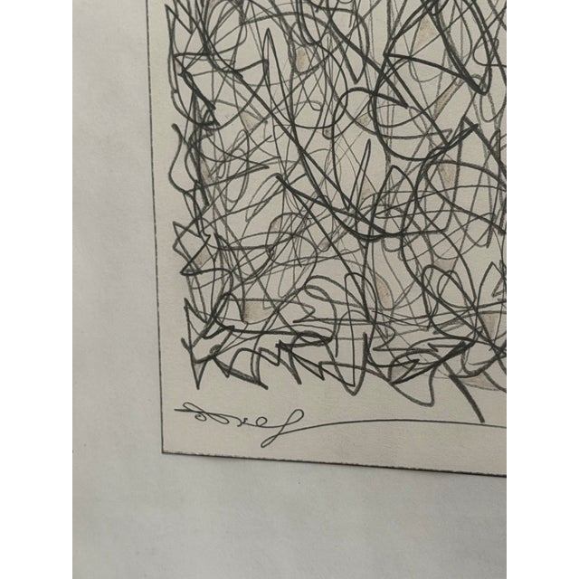 Mid-Century Modern Original Abstract Scribble Drawing on Paper, Signed, Mid-Century Style Framed Art For Sale - Image 3 of 5