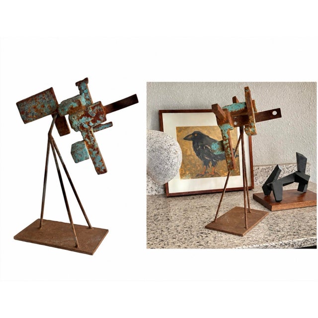 Mid 20th Century Expressionist Abstract Brutalist Sculpture, Welded Steel, 16” High For Sale - Image 11 of 11