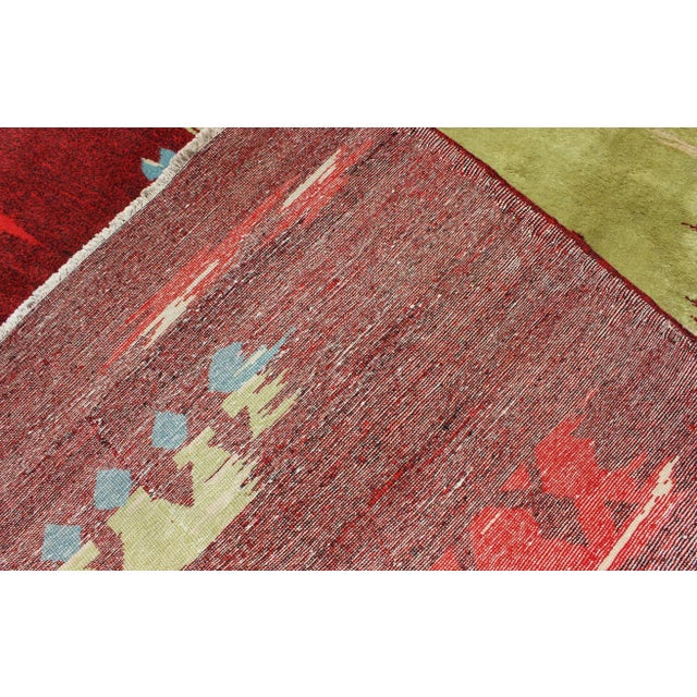 Modern Abstract Rug in Maroon, Barn Red, Carmine, Crimson and Lime Green For Sale - Image 10 of 11