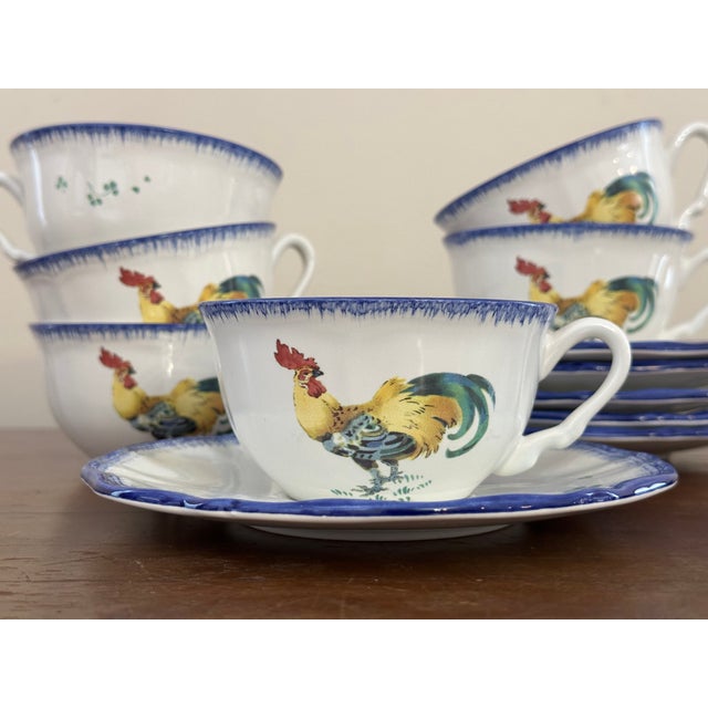 Ceramic Lunéville “Les Coqs” Rooster Cup and Saucers – Set of 6 French Country Farm Pattern For Sale - Image 7 of 7