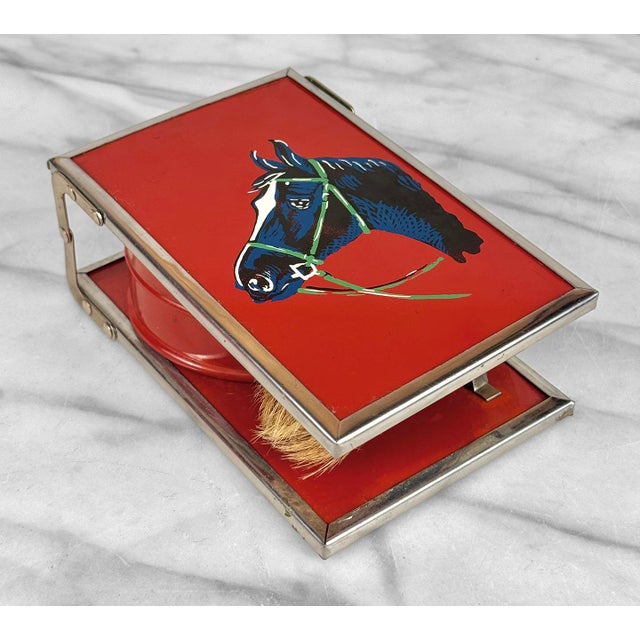 Traditional Vintage Traditional Equestrian Horse Travel Shaving Kit Mirror W/ Brush For Sale - Image 3 of 9