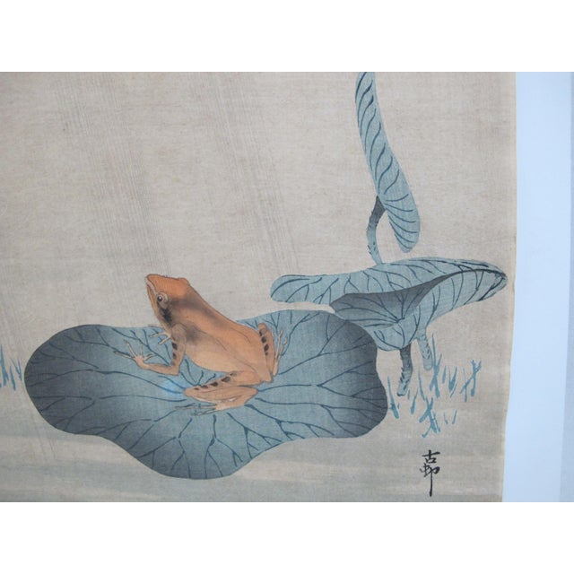 Japanese Ohara Koson Hand Colored Japanese Woodblock Print Frog on Lotus Leaf For Sale - Image 3 of 4