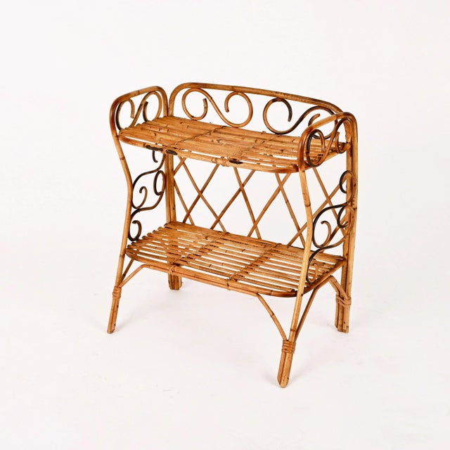 Wood Mid-Century Italian Bamboo Two-Tier Rectangular Coffee or Bedside Table, 1960s For Sale - Image 7 of 16