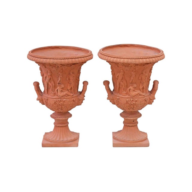1980s Vintage Neoclassical Style Terracotta Medici Campana Urns - A Pair For Sale - Image 5 of 6