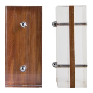 Teak and Lucite Bookends for Astrolite For Sale