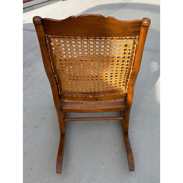 1910s Antique American Children's Cane Rocking Chair For Sale - Image 5 of 8