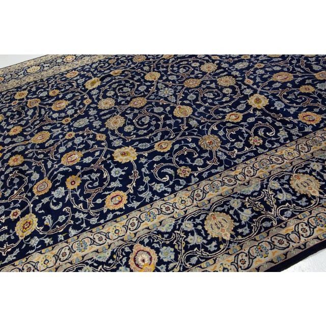 Vintage Handmade Wool Rug in Navy Blue With Allover Motif 10 X 13 For Sale In New York - Image 6 of 11