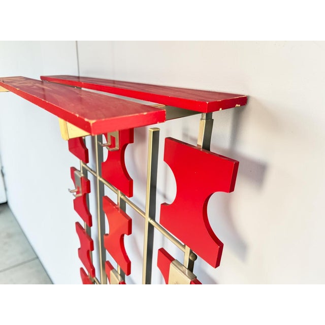 Vintage Space Age Wall Coat Rack in Red with Hat Shelf, 1960s For Sale - Image 11 of 18