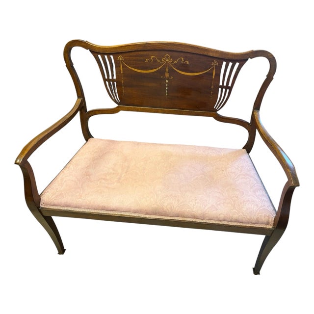 Early 20th Century Federal Revival Inlaid Wood Two-Seat Settee For Sale
