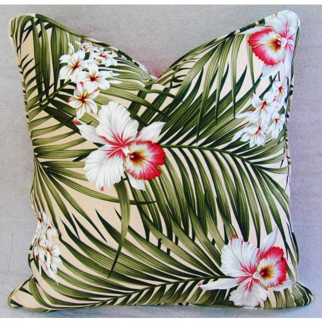 Tropical Lush Palm Leaf & Orchid Feather/Down Pillows 20" Square - Pair For Sale - Image 4 of 11