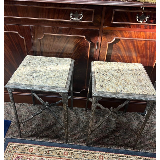 Stone Vintage Set of French Neoclassical Style Side Tables a Pair For Sale - Image 7 of 9