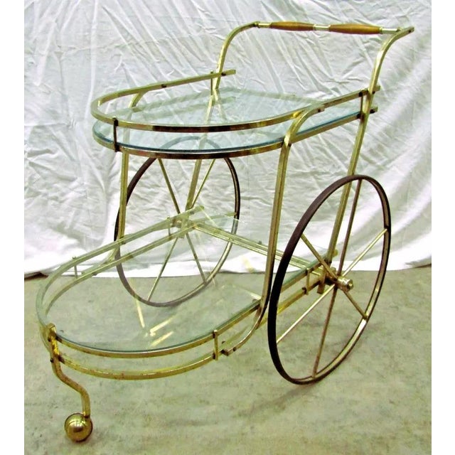 Brass 1950s Mid-Century Modern Brass and Glass Bar Cart Tea Cart For Sale - Image 8 of 12
