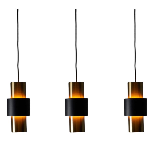 Brass and Black Etna Cylinder Pendant Light by Jo Hammerborg for Fog & Mørup, 1963 For Sale