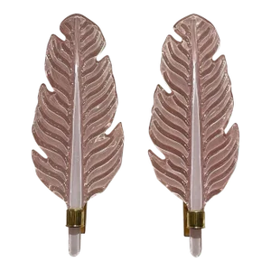 Pink Murano Glass & Brass Leaf Form Wall Sconces - A Pair