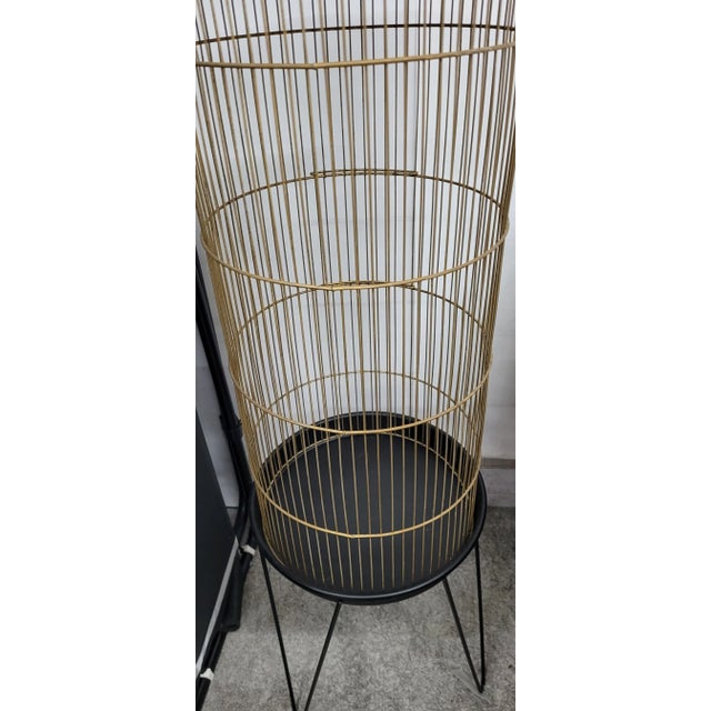 Vintage MCM Cylinder Bird Cage Stand Hairpin Legs Black Atomic Mid Century For Sale - Image 9 of 10
