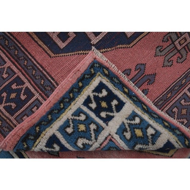 Textile 1970s Vintage Turkish Handmade Wool Cotton Pink Area Rug For Sale - Image 7 of 11