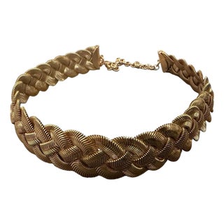 A 2000s Costume Jewelry Gilt Metal Italian Choker Necklace For Sale