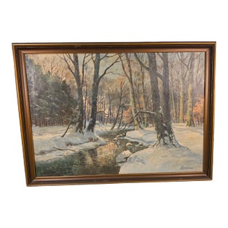 Mid 20th Century Viggo Jespersen Winter Woods Painting For Sale