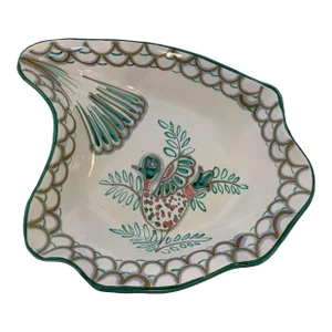 Mid-Century Italian Hand Crafted Pottery Catchall Bowl With Bird Motif