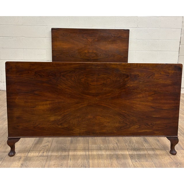 Vintage Full Size Art Deco Style Flame or Burled Mahogany Carved Bed For Sale In Kansas City - Image 6 of 9