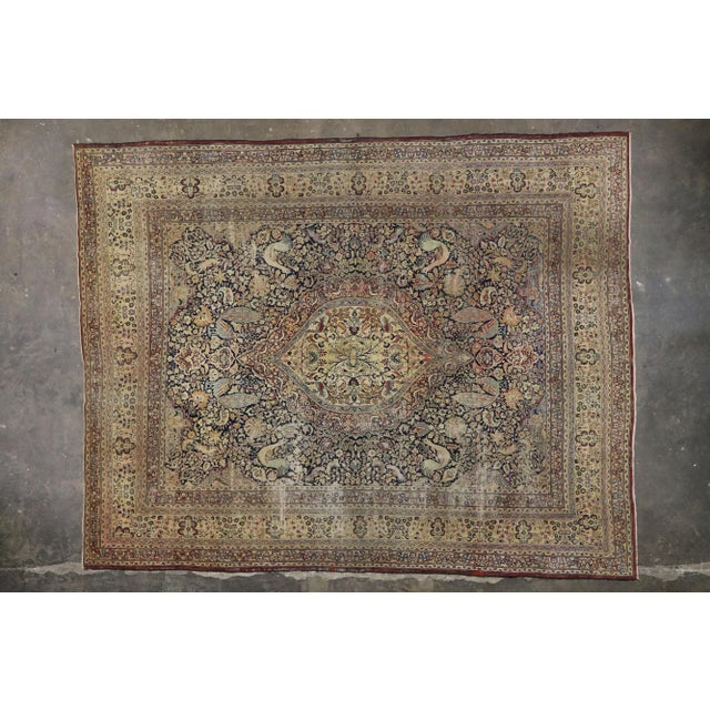 Navy Blue Antique Persian Mashhad Rug With Garden Design - 12'03 X 15'03 For Sale - Image 8 of 9