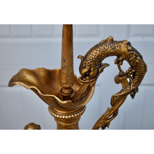 Antique Gilded Metal Lamp Renaissance Style Ornate Ewer Designed Figural Details For Sale In Philadelphia - Image 6 of 17