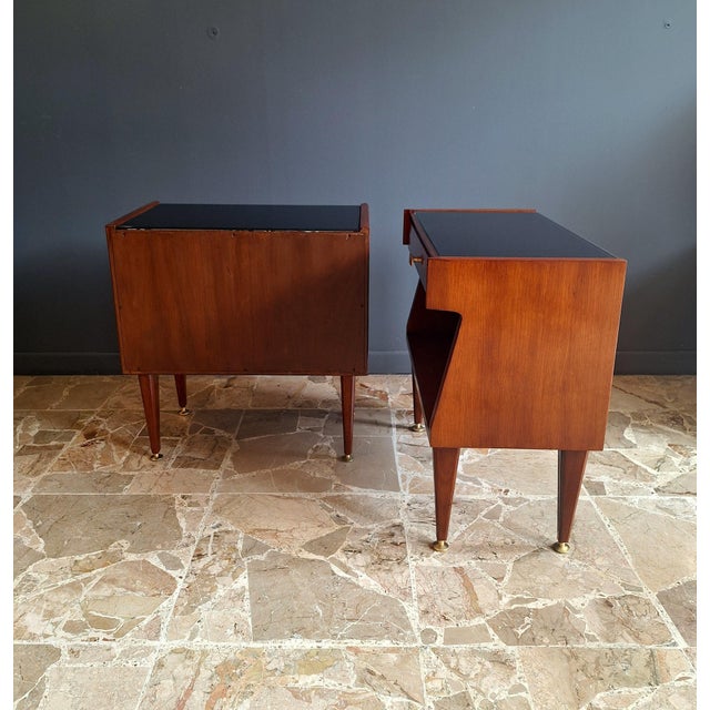 Vintage Italian Teak and Glass Bedside Tables, 1960s, Set of 2 For Sale - Image 6 of 11