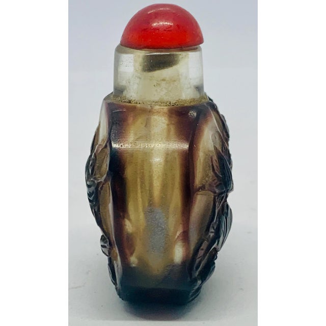 Chinese Early 20th Century Antique Chinese Carved Overlay Peking Glass Snuff Bottle For Sale - Image 3 of 11