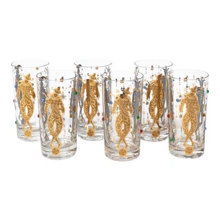 Vintage 24k Gold Plated Culver Mardi Gras Glasses - Set of 6 For Sale