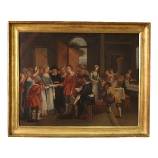Genre Scene with Wedding, 1830s, Oil on Canvas For Sale